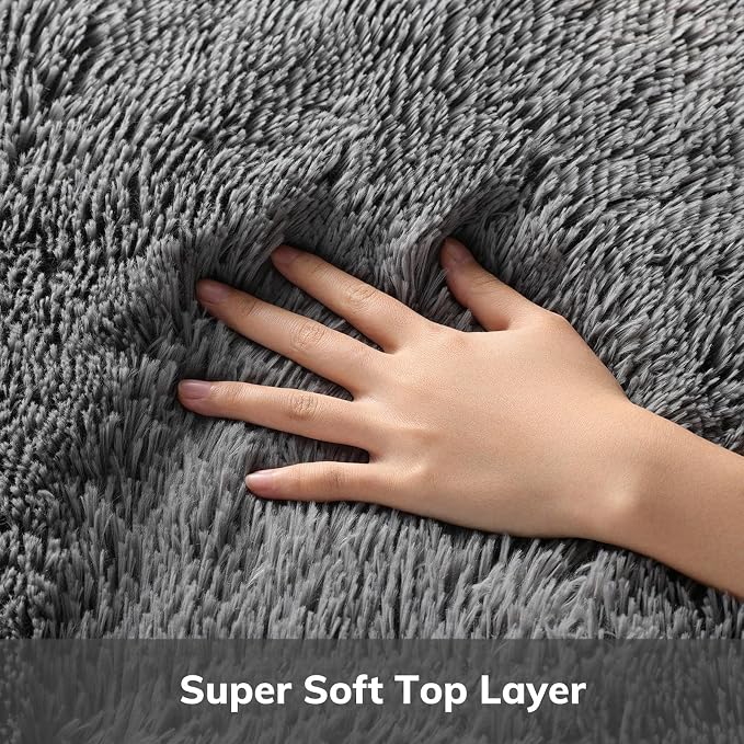 Ophanie 3x5 Oval Rug, Bedside Preppy Dorm Area Rug, College Essentials Non Slip Grey Small Carpets for Bedroom, Anti Slip Fluffy Gray Living Room Rugs Decor, Nursery with Over 99 pcs Pile fibers