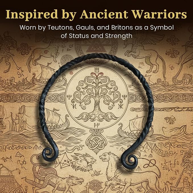 ARTIZANSTORE Hand Forged Necklace | Iron Torc Jewelry for Men | Viking Torc with Scroll Design | Medieval Craftsmanship