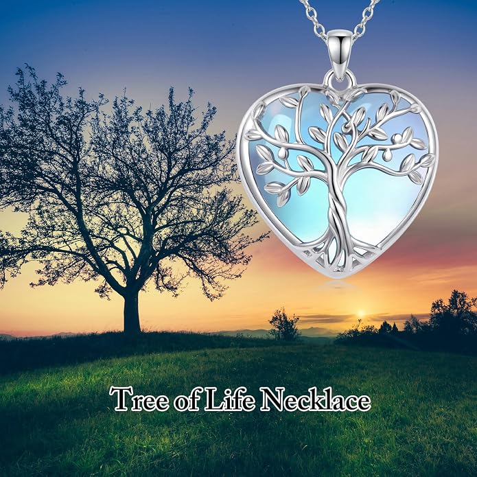 Tree of Life Birthstone Necklace 925 Sterling Silver Crystal Tree of Life Pendant Birthstone Jewelry Birthday Christmas Gifts for Women Mom Her Wife