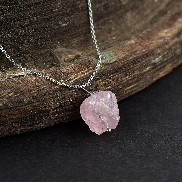 Raw Gemstone Dainty Pendant Necklace for Women, Trendy Healing Chakra Crystal, Birthstone Handmade 925 Sterling Silver Adjustable 18 inch Chain Jewelry, Birthday Gifts