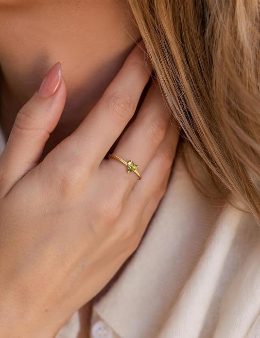 WFYOU Gold Heart Birthstone Rings for Women 14K Gold Plated Non Tarnish Stackable Pinky Cubic Zirconia Rings Emerald Dainty Gemstone Thumb Ring Band Cute Jewelry Birthday Gift Size 5-10