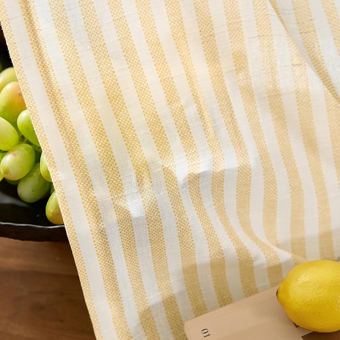Vangao Linen Striped Curtains for Living Room Bedroom Farmhouse Tickingstripe Light Filtering Window Curtains Printed Drapes Grommet Top 2 Panels Mustard Yellow on Off White W50 x L84 Inch