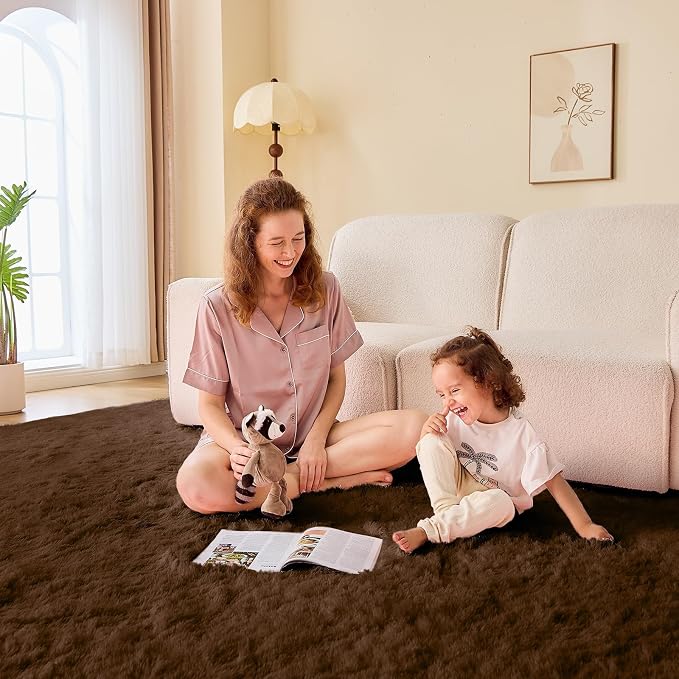 OPPODREAM 9x12 Brown Rugs for Bedroom, Ultra-Soft Fluffy Area Rugs for Living Room, 9 x 12 Shag Carpet for Nursery, Kids, Girl, Boy, Baby, Plush, Fuzzy, Shaggy, Cute Home Decor