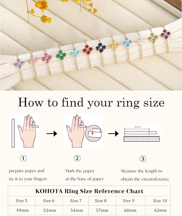 KOHOTA Birthstone Gold Rings for Women Non Tarnish 14K Gold Plated Stackable Rings Dainty Clover Flower CZ Gemstone Green Emerald Ring Engagement Wedding Band Jewelry Birthday Gifts Size 5-10