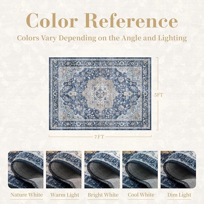 PADOOR 5X7 Area Rug,Rugs for Living Room,Soft Blue Rugs for Bedroom,Machine Washable Rug Non Slip Carpet for Dining Room Living Room Bedside Office