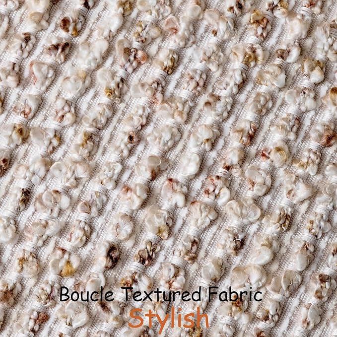DEZENE Striped Throw Pillow Covers 24x24 Set of 2 Beige Textured Boucle Chic Morden Boho Accent Farmhouse Square Decorative Couch Pillow Covers for Home Decor Bed Sofa Living Room