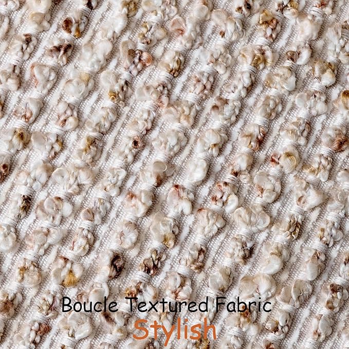 DEZENE Striped Throw Pillow Covers 16x16 Set of 2 Beige Textured Boucle Chic Morden Boho Accent Farmhouse Square Decorative Couch Pillow Covers for Home Decor Bed Sofa Living Room