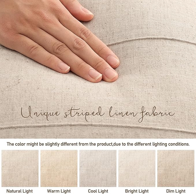 Decorative Linen Throw Pillow Covers 24x24 Set of 2 Solid handcrafted Striped Cushion Covers for Bed Soft Modern Farmhouse Neutral Pillowcase for Couch Bedroom Living Room Home Decor(Natural Beige)