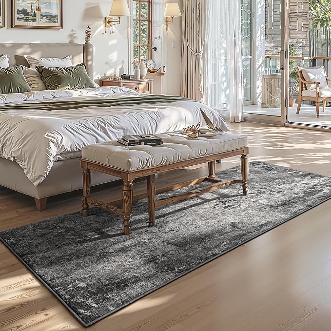 3x8 Black Rug Runners for Hallways Kitchen Runner Rug Non Slip Washable Black Long Runner Rugs with Rubber Backing Soft Abstract Carpet Runner for Bedroom, Kitchen, Bathroom, Entryway