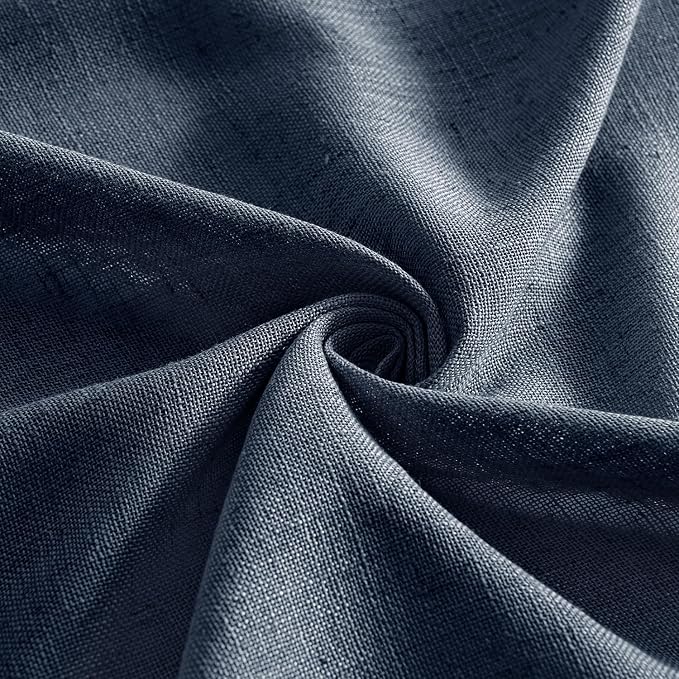 MIULEE Navy Blue Short Linen Curtains 45 Inch Length 2 Panels for Bedroom Bathroom, Soft Thick Linen Textured Natural Kitchen Window Drapes Semi Sheer Light Filtering Back Tab Burlap Look Decor