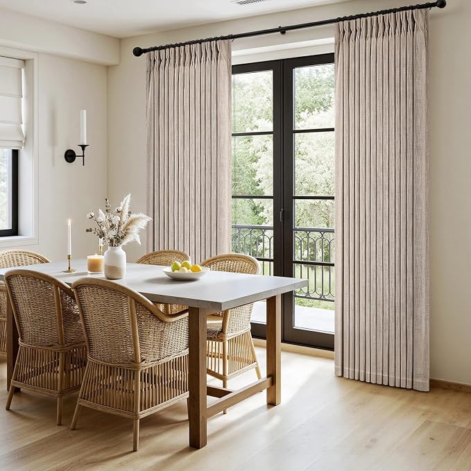 MIULEE Pinch Pleated Thick Linen Curtains 90 Inches Long 2 Panels for Living Room Bedroom, Linen Texture Memory Trained Drapes Pinch Pleat Rustic Farmhouse Window Curtains with Hooks&Rings, Taupe