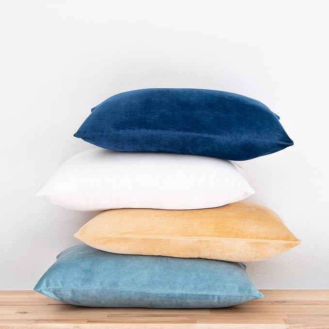 MONDAY MOOSE Decorative Throw Pillow Covers Cushion Cases, Set of 4 Soft Velvet Modern Designs, Mix and Match for Home Decor, Pillow Inserts Not Included (12x20 inch, Blue/Beige)