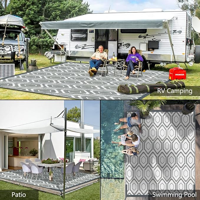 fifame Outdoor Camping Rugs, 9x18 Outdoor Rug Patios Clearance Plastic Straw Rug Weatherproof Reversible Mats, Large Floor Mat for Outdoors, RV, Patio, Backyard, Deck, Picnic, Beach, Trailer, Camping