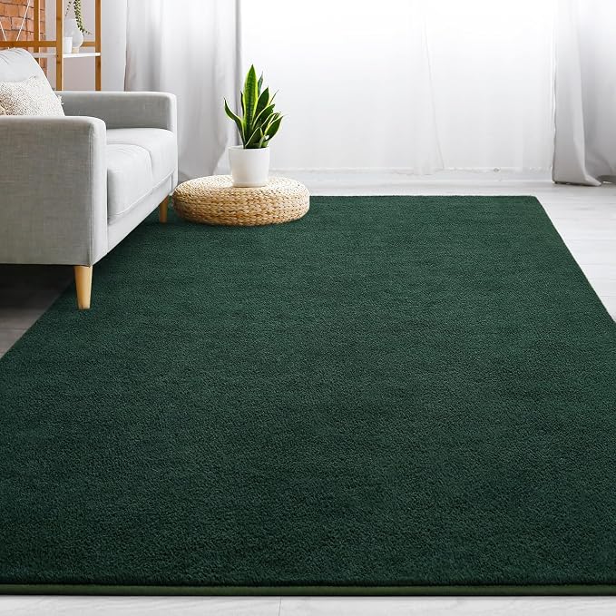 Gifeas Large Ultra Soft Modern Area Rugs for Living Room Bedroom, 5x8 Feet Deep Green Thickened Memory Foam Indoor Solid Minimalist Carpets, Non-Slip Comfy Rug for Boys Girls Nursery Room Home Decor