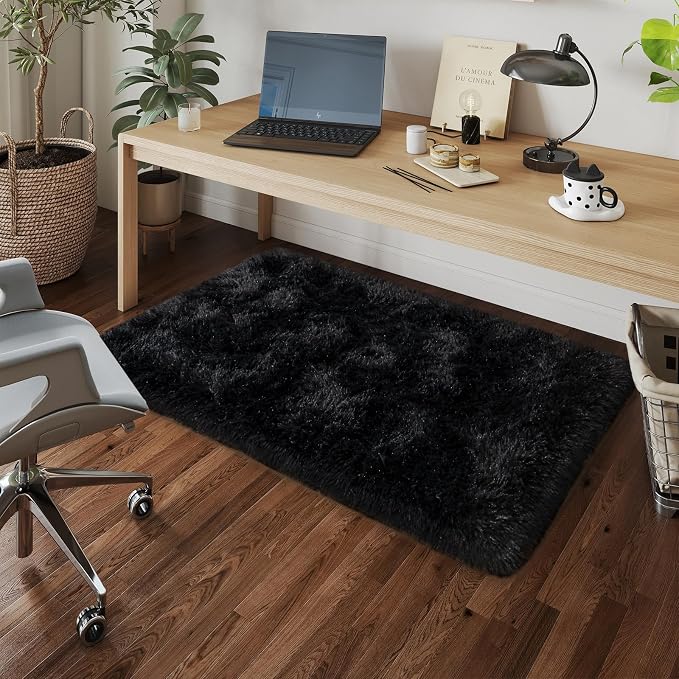 Dssimo Black Rug for Bedroom, 2x3 Small Area Rugs, | Soft Fluffy Shag Non-Slip Carpet for Kids,Girls Boys and Teens Decorations for Living Room Dorm Nursery Classroom