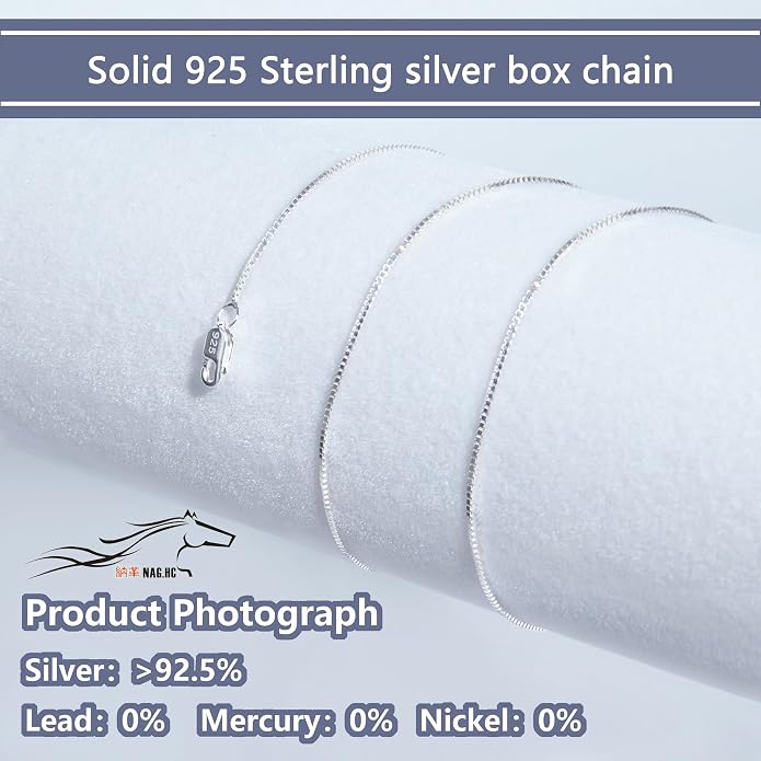 NAG.HC 925 Sterling Silver Chain 0.8MM Delicate Box Chain - Italian Necklace Chain - Tiny&Thin&Strong -Friendly Price & Quality 14"-30"