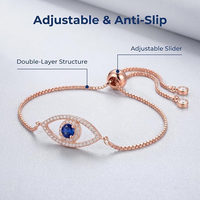 Rose Gold Evil Eye Zircon Double Layer Adjustable Bracelet for Women Dainty Sparkly Layering Jewelry for Daily Wear Party Gift