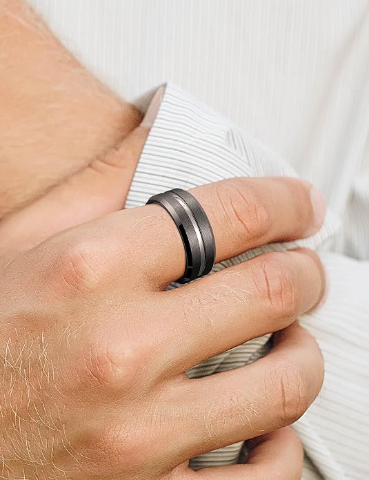 King Will Tungsten Carbide Wedding Band for Men Women-6/8/10mm Width Multicolor Available with Grooved Center Wedding Ring Suitable for Work, Gym Comfort Fit Size 4-16