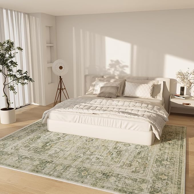 Machine Washable Living Room Rug: 5x7 Area Rugs for Bedroom Non Slip Low Pile Soft Faux Wool Non Shedding Vintage Boho Carpet Rugs for Dining Room Kitchen Entryway Nursery Farmhouse Home Office Indoor