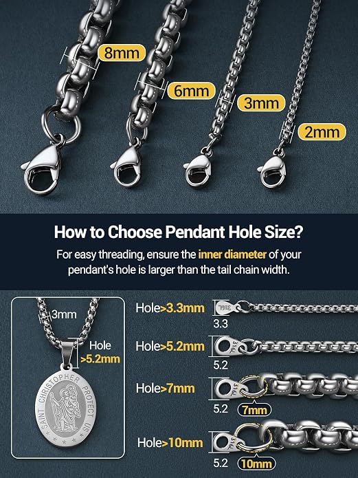 PROSTEEL Squre Rolo Link Chains, Stainless Steel/18K Gold/Black Necklace,2mm/3mm/6mm/8mm Width, Strong Lobster Clasp & Durable Chain for Mens Womens Jewelry,18"-30",with Gift Box