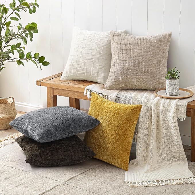 decorUhome Textured Chenille Throw Pillow Covers 16x16 Set of 2 Dark Brown | Fall Modern Farmhouse Soft Cozy Slubby Couch Pillow Cases Boho Decorative Pillow Cases for Bed Sofa Living Room Home Decor