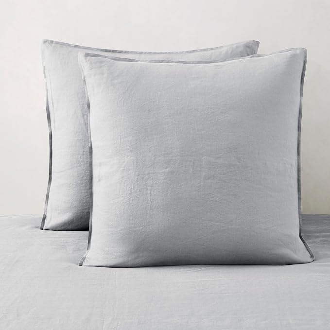 ATLINIA Linen Pillow Cases Euro Sham - 26 x 26 Inch Bed Pillow Protector Cover Set of 2 Bedding Cooling Neutral Pillowcase Shams Light Grey