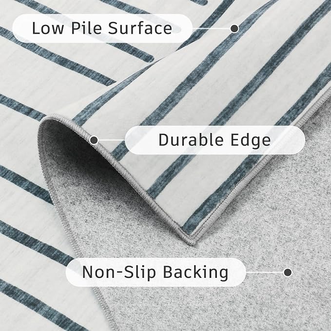 DCX Abstract Machine Washable 9x12 Rug, Gray Modern Accent Rug for Living Room, Soft Low Pile Non Slip Carpet, Kid & Pet Friendly Stain Resistant Rug for Bedroom Dining Room Office