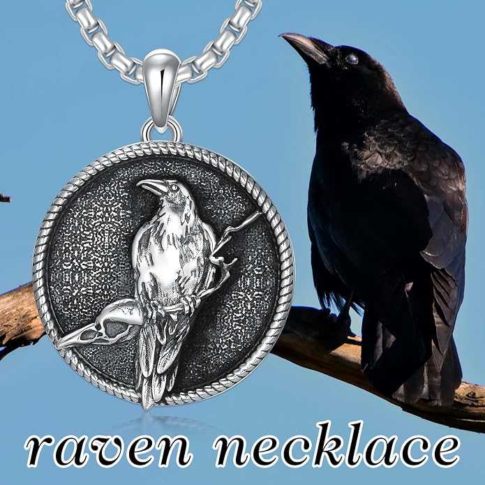Viking Necklace for Men S925 Sterling Silver Odin/Troll Cross/Compass/Raven/Valknut/Axe Rune Amulet Necklace Norse Jewelry for Christmas Birthday