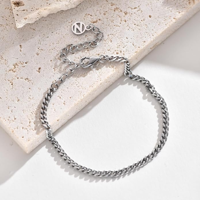 NOKMIT Solid 925 Sterling Silver Bracelets for Women, Dainty Interlocking Circles Cubic Zirconia Adjustable Chain Bracelet, Trendy Stackable Link Bracelets, Simple Cute Jewelry Gifts