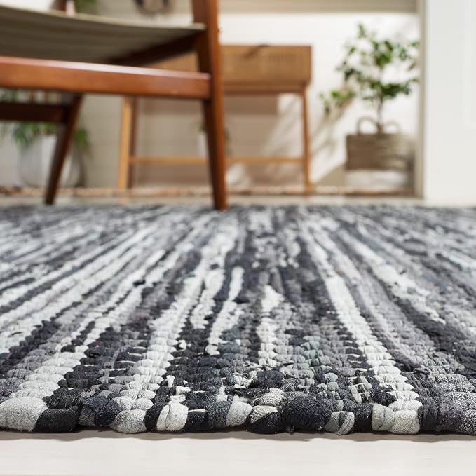 SAFAVIEH Montauk Collection Area Rug - 9' x 12', Grey & Black, Handmade Flat Weave Cotton, Ideal for High Traffic Areas in Living Room, Bedroom (MTK251F)