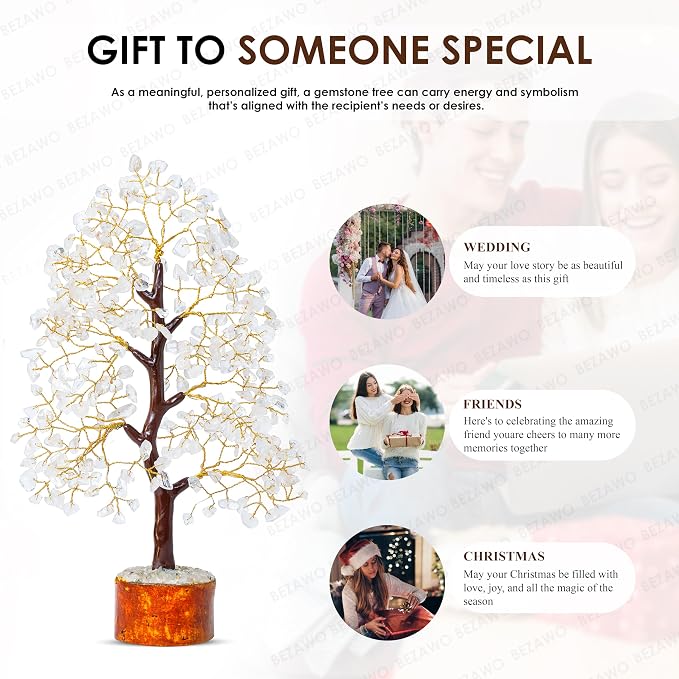 Crocon® Clear Quartz Crystal Tree of Life, Birthday Gifts for Women & Men, House Decor for Shelf Healing Crystals, Spiritual Gift Room Decor, House Warming Gifts New Home, Birthday Gift for Mom