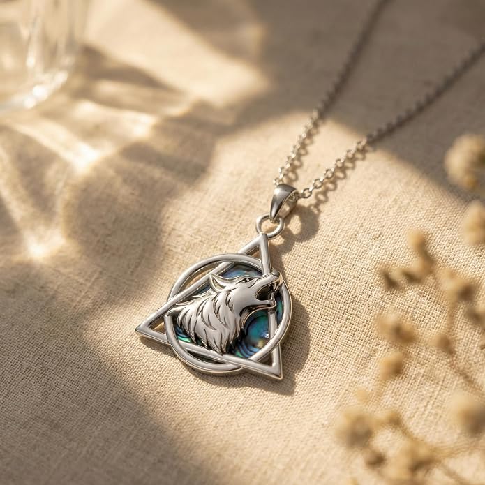 Wolf Necklace Triangle Viking Pendant Necklace Triangle Viking Wolf Jewelry Gifts for Women Men