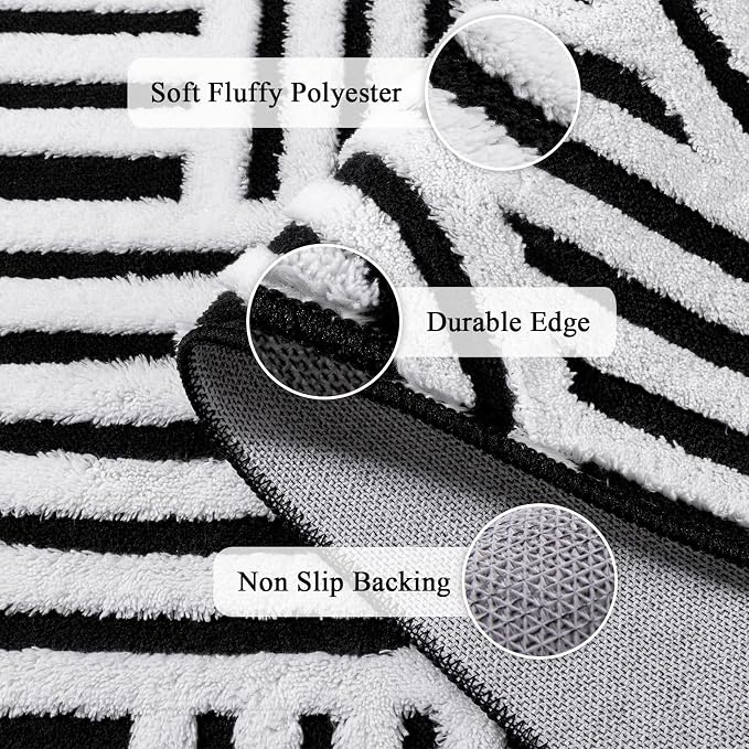 SHACOS Soft Cozy Fluffy Arch Pattern High Low Pile Rugs 4'x6' Non Slip Washable Scandinavian Minimalist Rug Modern Geometric Arc Carpet for Living Room Bedroom Dining Room, Black White