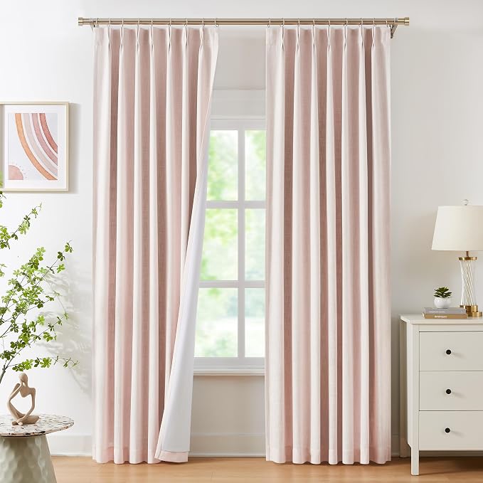WEST LAKE Pink Bailey Pinch Pleated Window Curtain Panels with Full Blackout Liner 84 Inches Long,Rustic Textured Drapes for Bedroom,Modern Window Treatment for Girls Room,40" Wx84 Lx2 | Full Blackout Panels,Rustic Textured Drapes for Bedroom,Modern Wi...