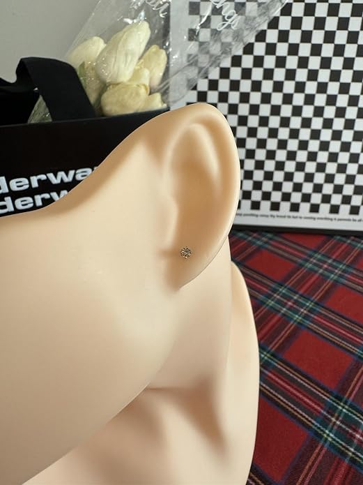 Titanium Earrings for Women Stud Earrings Cubic Zirconia Dainty Screw Flat Back Hypoallergenic Earrings for Women for Multiple Cartilage Helix Conch Tragus Piercing Jewelry for Sensitive Ears