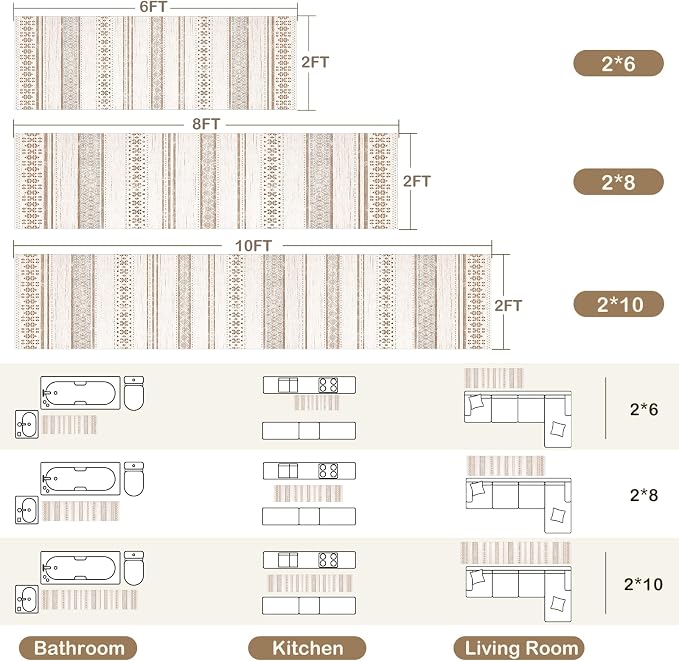 BESTSWEETIE 2x8 Area Rugs for Living Room Washable Moroccan Farmhouse Neutral Geometric Low Pile Non-Slip Soft Print Pattern Rug for Bedroom Kitchen Dining Room Entryway Cream/Brown/Pink