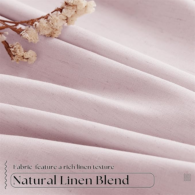 Light Pink Pleated Black Out Linen 45 Inch Curtains with Liner 2 Panels | 100% Blackout, Memory Trained Pinch Pleat, Thermal Insulated, Noise Reduce, Short Curtains 2 Layers for Nursery Small Window
