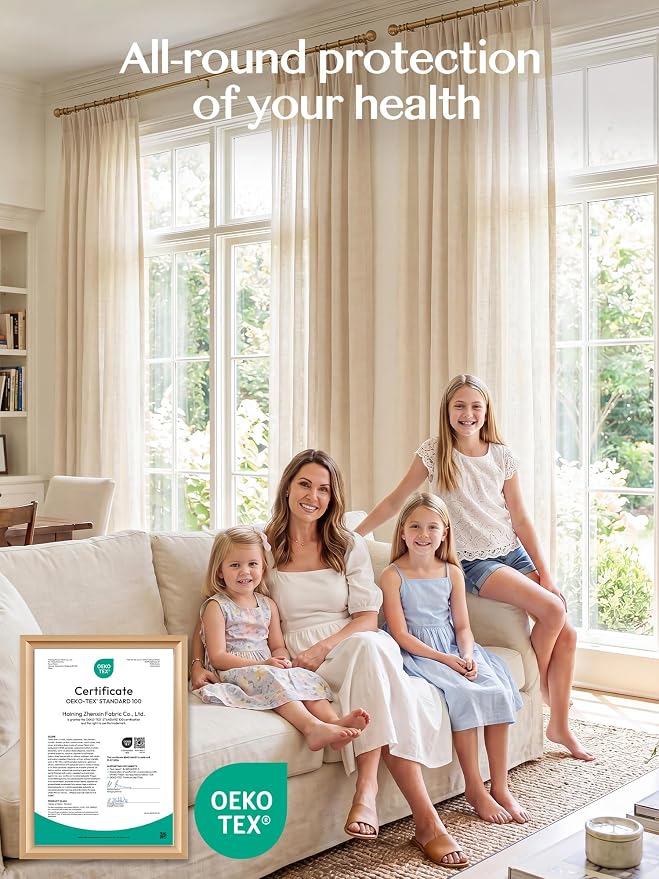 Liz Pinch Pleated Linen Curtains 100 Inches Long - Light Filtering Curtains for Living Room, Semi Sheer Window Curtains for Bedroom, Luxury Pinch Pleated Drapes with Hooks, Natural, 2 Panels Set