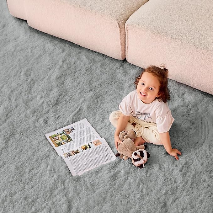 OPPODREAM 9x12 Light Grey Rugs for Bedroom, Ultra-Soft Fluffy Area Rugs for Living Room, 9 x 12 Shag Carpet for Nursery, Kids, Girl, Boy, Baby, Plush, Fuzzy, Shaggy, Cute Home Decor