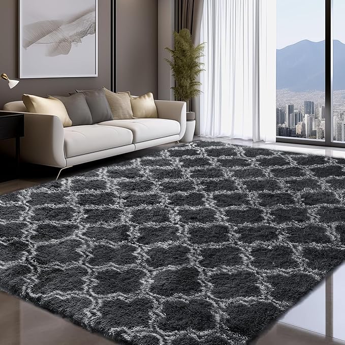 Sour Lemon Area Rugs 9x12 Living Room, Large Area Rug Shag Shaggy Carpet Soft Plush Furry Bedside Rug, Machine Washable Area Rugs for Bedroom Kids Girls Boys Home Decor Anti Slip