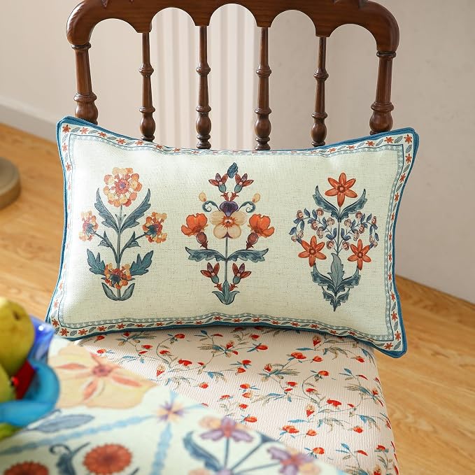 ISAENNE Linen Rectangle Throw Pillow Cover,Set of 2,20"x12"-Floralsea A | Designer French Elegant Pillow Cover,Concealed Zipper Design,Sofa,Bedroom,Living Room,Lounge Chairs,All Season Home Decor