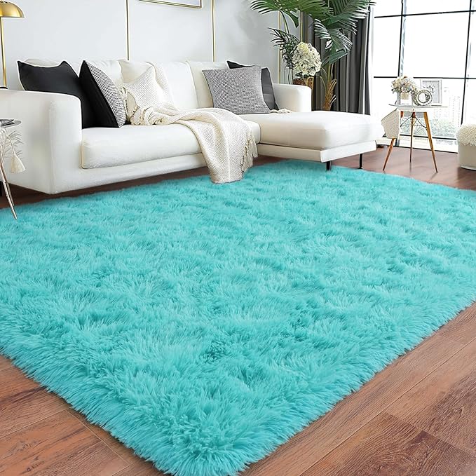 Dssimo Teal Blue Rug for Bedroom Living Room, 6x9 Soft Shag Teal Area Rugs | Plush Fluffy Upgrade Non-Slip Turquoise Rug for Nursery Kids Room Dorm Room Home Decor, Indoor Plush Floor Carpet