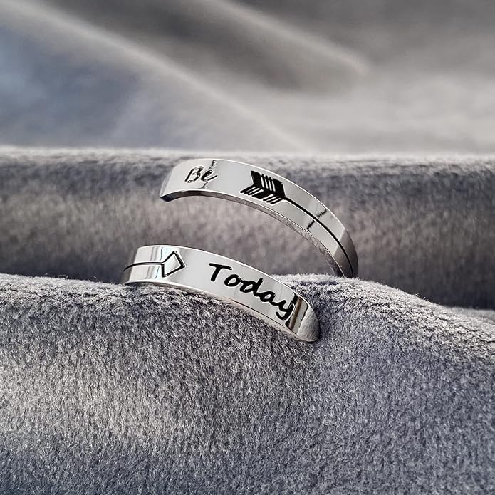 Vrycot Adjustable silvery Inspirational Stainless Steel Adjustable Bands Cool Stacking Opening Gift for Women Statement