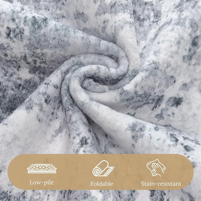 cotiled Washable Area Rug 10x12, Non-Slip Soft Neutral Rug for Living Room | Modern Abstract Carpet, Stain Resistant and Kid & Pet Friendly, Ideal For Bedroom, Dining Room, Nursery, Office - Blue/Gery