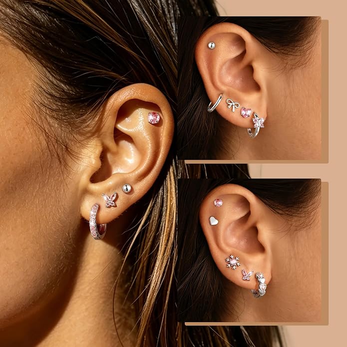 Hypoallergenic 14K Gold Stud Earrings Set for Women Surgical Stainless Steel Flat back Earrings Small Gold Huggie Hoop Earring for Sensitive Ears Screw Back Cartilage Piercing Jewelry