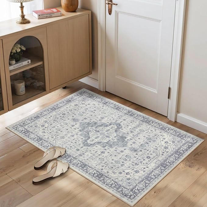 Rugxara 2x3 Door Mat Indoor Entrance, Washable Non Slip Kitchen Bathroom Rugs, Ultra-Thin Throw Small Rug for Front Door/Indoor Entrances, Blue