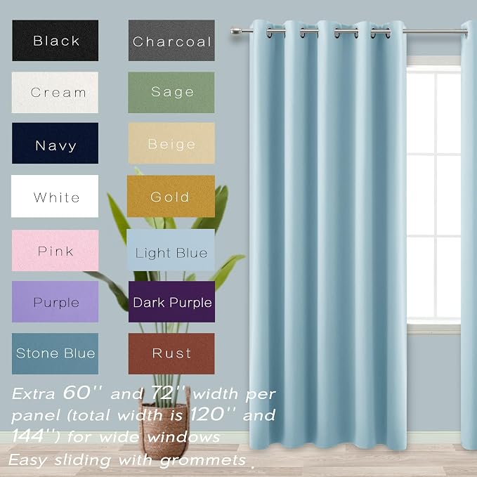 KOUFALL 72x84 Inch Length Light Blue Blackout Curtains for Living Room