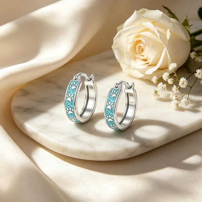 Opal/Turquoise Huggie Earrings 925 Sterling Silver Opal/Turquoise Small Animal Huggie Hoop Earrings Animal Huggies Earring Jewelry Gifts for Women Mom Her