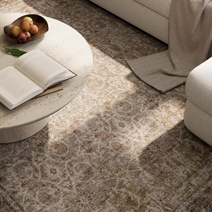 Washable Rugs for Living Room: 5x7 Area Rugs for Bedroom Ultra Soft Non-Slip Stain Resistant Vintage Boho Large Carpet for High-Traffic Dining Room - Farmhouse Decor