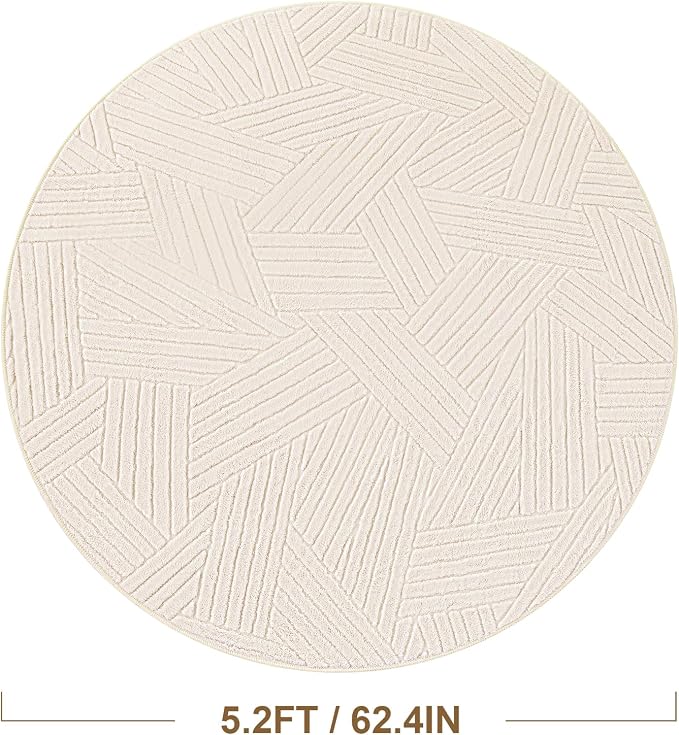 Carvapet 5.2' Round Rug Washable High Low Pile Area Rug Soft Plush Beige Carpet for Living Room Bedroom Non Slip Indoor Floor Rug for Home Kids Nursery Decor